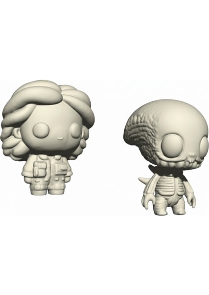 Uzay Macerası Chibi Versiyon Figür Seti (Ripley & Alien) | 8 cm | Boyamaya Hazır 3D Baskı