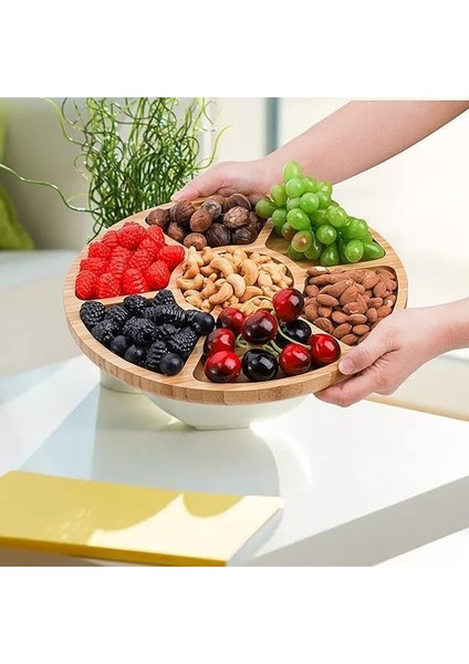 Mta High-Tech 7 Bölmeli Servis Tabağı, 12" Bambu Parti Meze Tepsisi, Atıştırmalıklar, Meyveler, Sebzeler Için 7 Bölmeli Yemek Tabağı, Partiler, Tatiller, Aile Yemekleri Için Mükemmel modelleri
