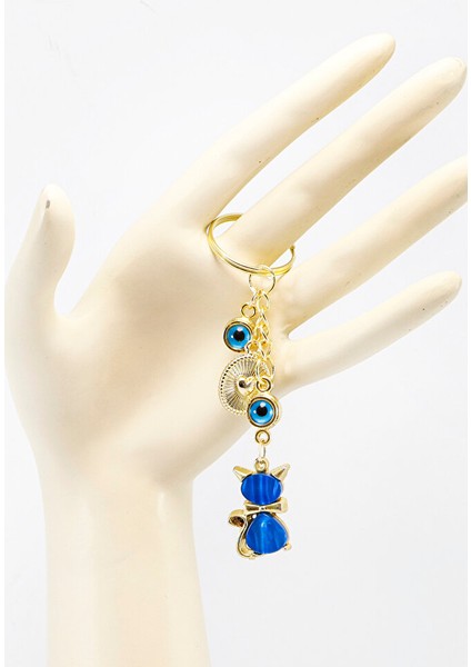 Çerçeveli Nazar Boncuklu Salkım Lacivert Sedefli Kedicik Anahtarlık, Hediyelik Anahtarlık modelleri