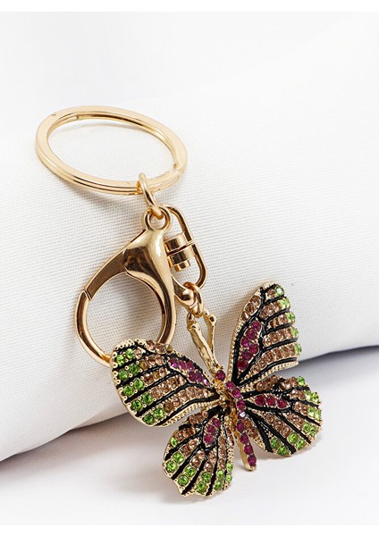 Renkli Parlak Taşlı Kelebek Figürlü Anahtarlık, Hediyelik Anahtarlık