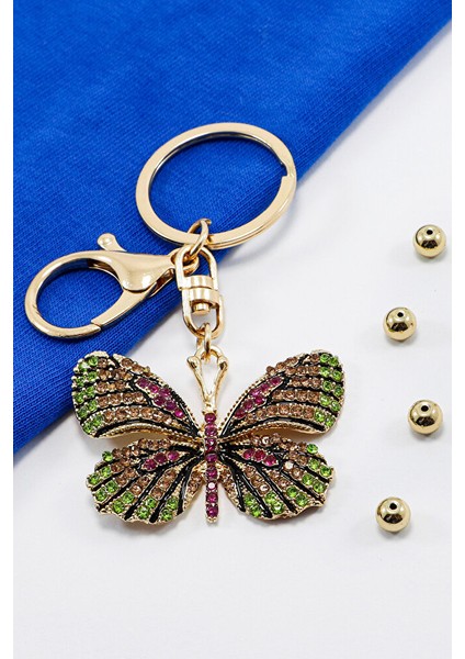 Renkli Parlak Taşlı Kelebek Figürlü Anahtarlık, Hediyelik Anahtarlık fiyatları