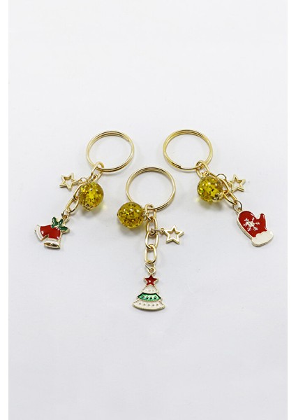Gold Halkalı Renkli Yılbaşı Temalı Anahtarlık, Hediyelik Christmas Çanta Süsü fiyatları