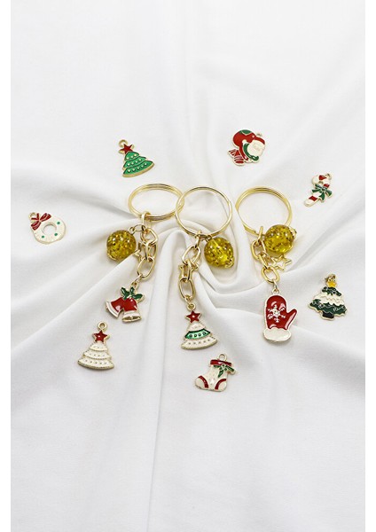 Gold Halkalı Renkli Yılbaşı Temalı Anahtarlık, Hediyelik Christmas Çanta Süsü modelleri