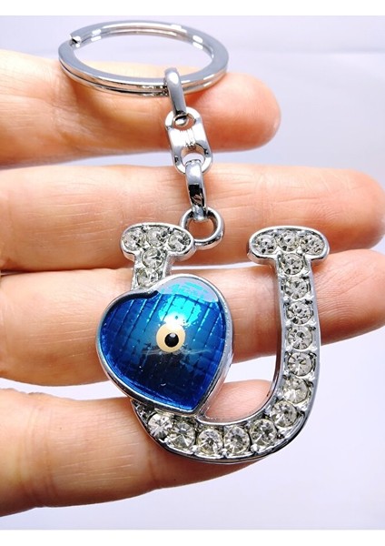 Kalp Nazar Boncuğu Metal Kristal Taşlı U Harfi Anahtarlık Hediyelik Aksesuar modelleri