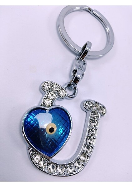 Kalp Nazar Boncuğu Metal Kristal Taşlı U Harfi Anahtarlık Hediyelik Aksesuar fırsatları
