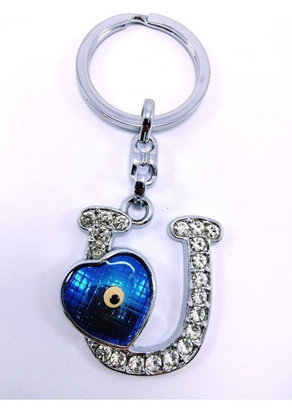 Kalp Nazar Boncuğu Metal Kristal Taşlı U Harfi Anahtarlık Hediyelik Aksesuar indirimleri