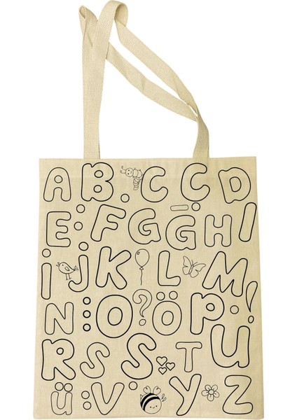 Sayılar ve Harfler Temalı Boyanabilir Kol Çantası, Boyanabilir Bez Çanta, Bez Okul Çantası, Boyama Çantası, Resim Çantası, Oyuncak Çantası, Oyuncak Torbası, Tekrar Kullanılabilir Torba 35X40 cm fiyatları