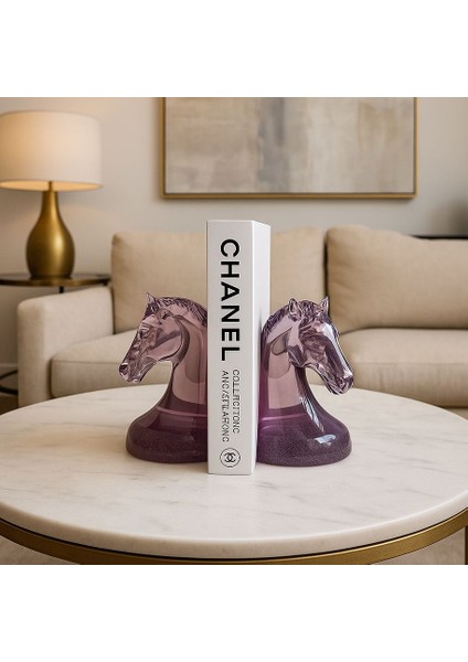 Ishtar Dekor - Epoksi Dekoratif 2'li At Kitap Tutucu - Mor