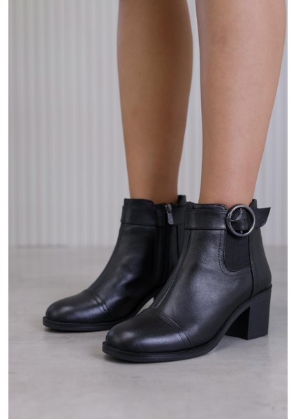E304 Model 5 cm Topuklu Yeni Sezon Bot Postal Orjinal Deri Sıyah