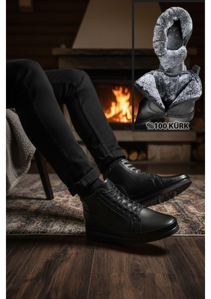 Fermuarlı Içi Kürklü Hakiki Deri Erkek Bot fiyatları
