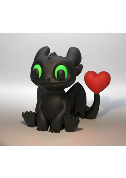 Dişsiz'den Kalpli Sevimli Ejderha Figürü - 3D Baskı Dekoratif Heykel (15 Cm)