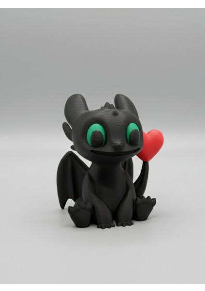 Dişsiz'den Kalpli Sevimli Ejderha Figürü - 3D Baskı Dekoratif Heykel (15 Cm) modelleri