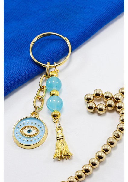 Turkuaz Salkım Boncuklu Göz Figürlü Anahtarlık, Hediyelik Anahtarlık fiyatları