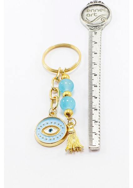 Turkuaz Salkım Boncuklu Göz Figürlü Anahtarlık, Hediyelik Anahtarlık fırsatları