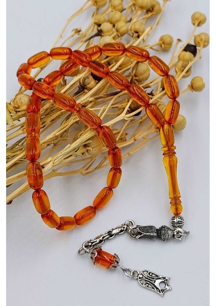 Turuncu Kapsül Kesim Alpaka Püskül Kehribar Tespih (Ahşap Kutulu) fiyatları