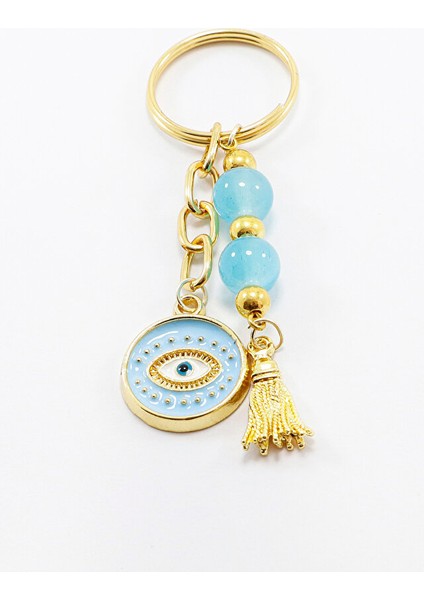 Turkuaz Salkım Boncuklu Göz Figürlü Anahtarlık, Hediyelik Anahtarlık indirimleri
