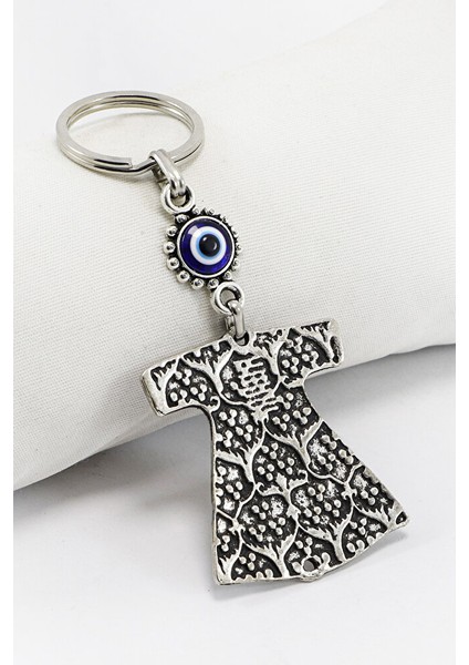 Siyah Zeminli Osmanlı Kaftanı Desenli Gümüş Renk Detaylı Anahtarlık, Hediyelik Çanta Süsü