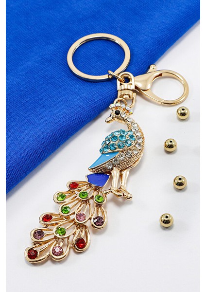 Renkli Parlak Taşlı Tavus Kuşlu Anahtarlık, Hediyelik Anahtarlık fiyatları