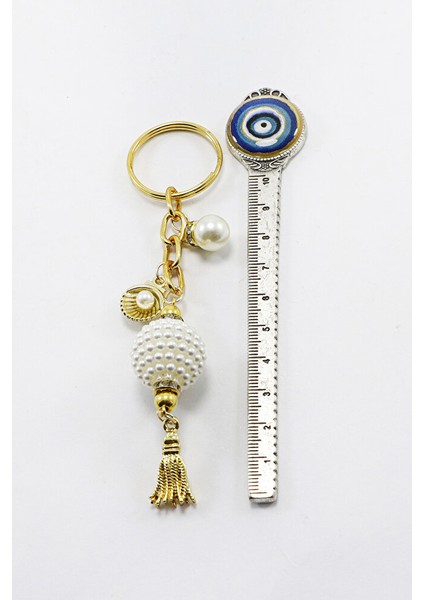 Gold Halkalı Beyaz Incili Böğürtlen Salkım Püsküllü Anahtarlık, Hediyelik Çanta Süsü indirimleri