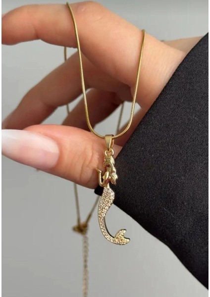 Denizkızı Figürlü Gold Renk Çelik Kolye modelleri