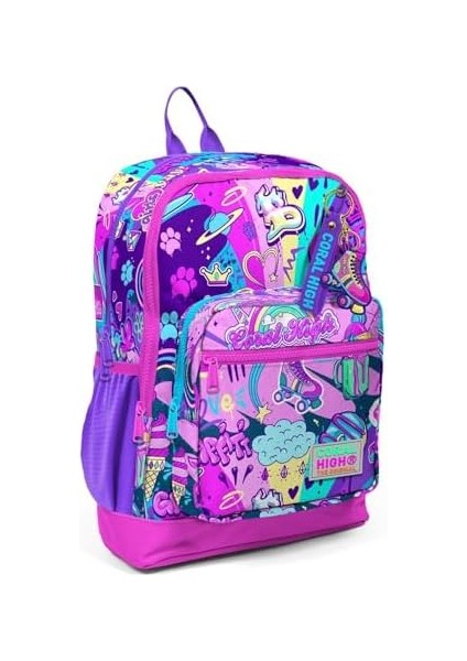 Dört Bölmeli Grafiti Desenli Ilkokul Sırt Çantası - Kız Çocuk