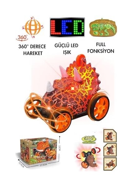 Uzaktan Kumandalı Dinozor Araba 360° Hareketli, Pilli,ışıklı, Atan Full Fonksiyon, Ön Tekerlekleri Akrobat Dönebilen Araba (Kahverengi) fiyatları