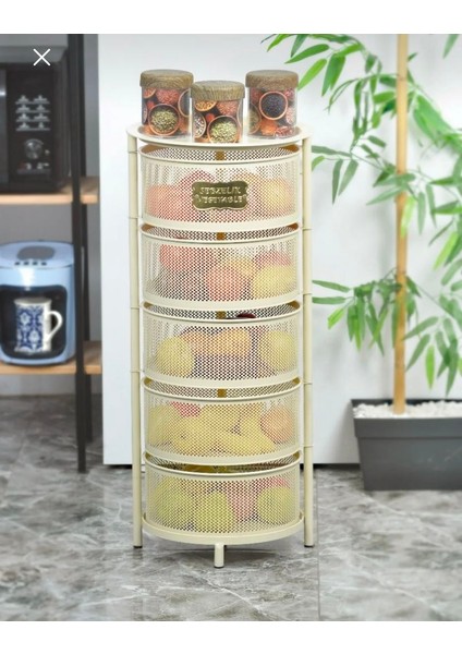 Metal 5 Katlı Açılır/kapanır Sabit Ayaklı Paslanmaz Sebzelik Krem