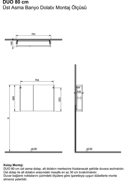 Duo 80 cm Krem %100 Mdf Lavabolu Banyo Dolabı, Aynalı Üst Dolap ve Boy Dolabı fırsatları