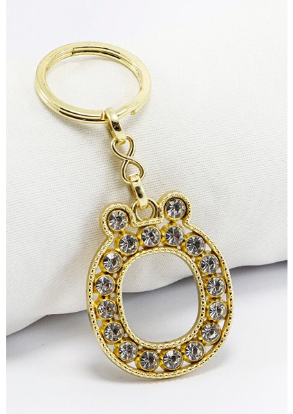 Gold Renkli Parlak Taşlı Ö Harfi Anahtarlık, Hediyelik Harfli Anahtarlık