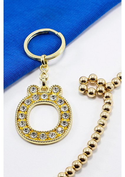 Gold Renkli Parlak Taşlı Ö Harfi Anahtarlık, Hediyelik Harfli Anahtarlık fiyatları