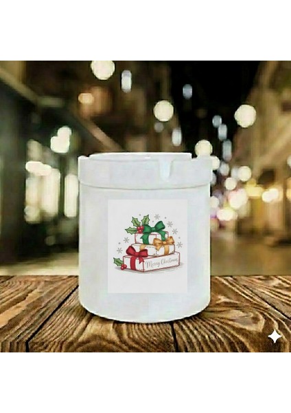 Yılbaşı-Noel-Yeni Yıl Baskılı Porselen Söndür-At Kokusuz Küllük Kül Tablası
