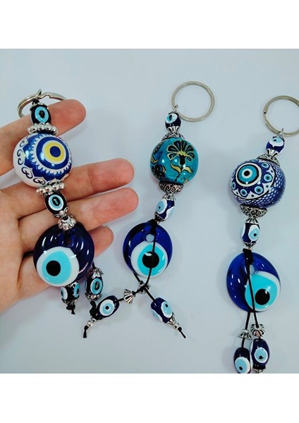Üçlü Seramik Nazar Boncuklu Anahtarlık Seti El Yapımı Hediyelik Eşya fiyatları