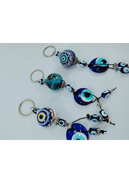 Üçlü Seramik Nazar Boncuklu Anahtarlık Seti El Yapımı Hediyelik Eşya modelleri