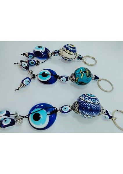 Üçlü Seramik Nazar Boncuklu Anahtarlık Seti El Yapımı Hediyelik Eşya indirimleri