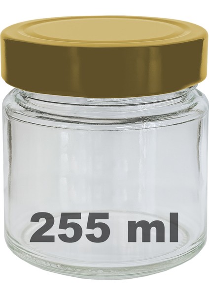 255 ml Kavanoz Altın Derin Kapaklı 255 cc Şeffaf Reçel, Marmelat Cam Kavanoz Deep 1 Adet