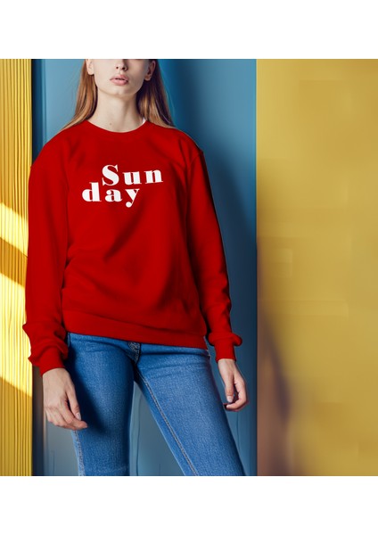 Kadın Kırmızı Oversize Kalın Içi Polarlı Sweatshirt – Sunday Yazı Detaylı fiyatları