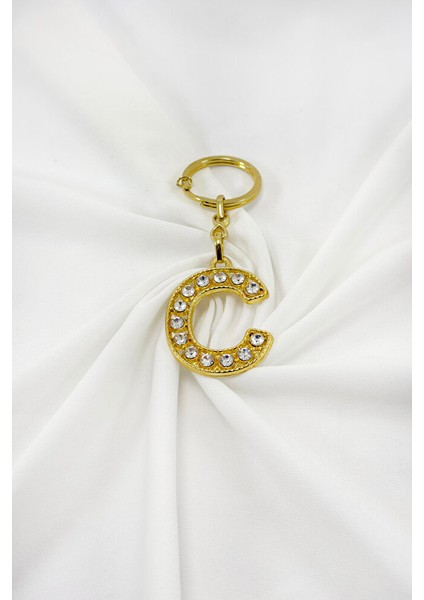 Gold Renkli Parlak Taşlı C Harfi Anahtarlık, Hediyelik Harfli Anahtarlık modelleri