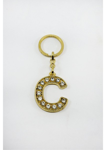 Gold Renkli Parlak Taşlı C Harfi Anahtarlık, Hediyelik Harfli Anahtarlık fırsatları