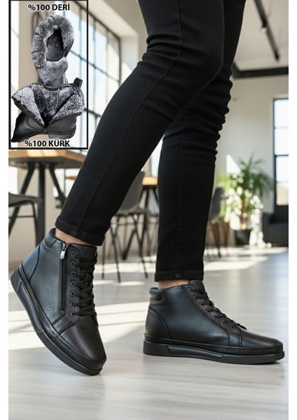 Fermuarlı Içi Kürklü Hakiki Deri Erkek Bot modelleri