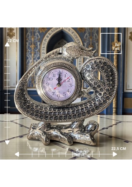 Lale Figürlü Esmaül Hüsna Desenli Metal Gri Masa Saati Dekoratif Islami Saat Şık Masa Üstü Aksesuar fiyatları