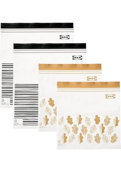 Orta Boy Yeniden Kullanılabilir Gıda Torbaları, Çift Mühürlü, 1,2 ve 2,5 Litre, Siyah Çizgili/sarı Yaprak - 100 Torba Seti