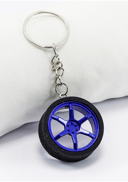 Lacivert Jantlı Mini Tekerlek Anahtarlık, Hediyelik Tekerlek Figürlü Anahtarlık