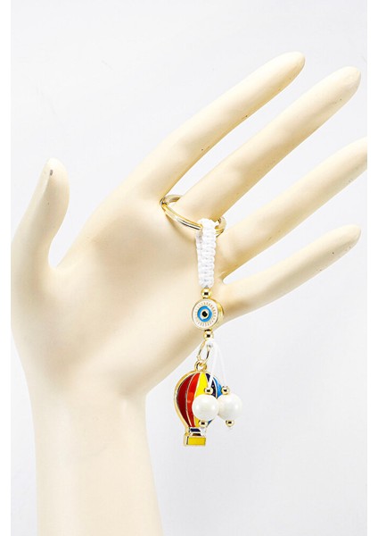 Beyaz Renkli Çerçeveli Nazar Boncuklu Renkli Uçan Balon Salkım Dikiz Ayna Süsü, Yeni Araba Hediyesi modelleri