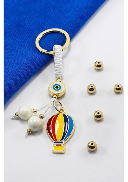 Beyaz Renkli Çerçeveli Nazar Boncuklu Renkli Uçan Balon Salkım Dikiz Ayna Süsü, Yeni Araba Hediyesi fırsatları