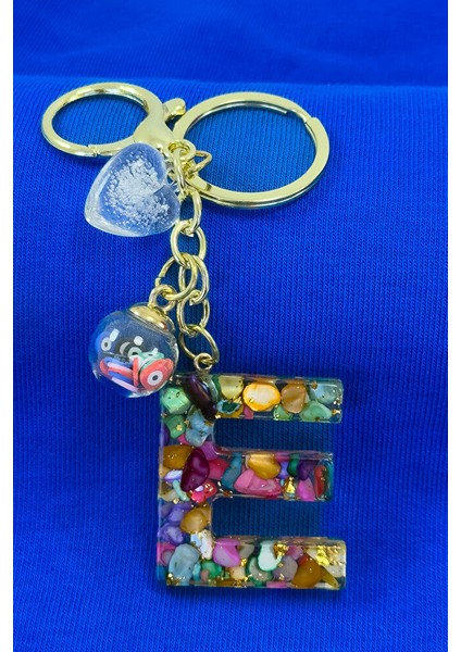 Renkli Epoksi E Harfi Anahtarlık, Hediyelik Çanta Süsü