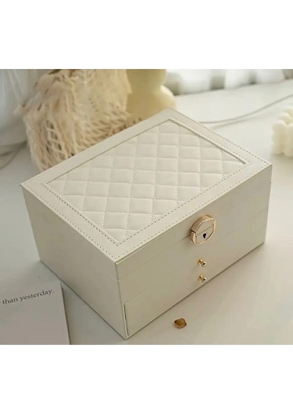 Takı Mücevher Kutusu 3 Katlı 2 Çekmeceli Organizer Düzenleyici Kilitlenebilir Suni Deri Takı Kutusu modelleri