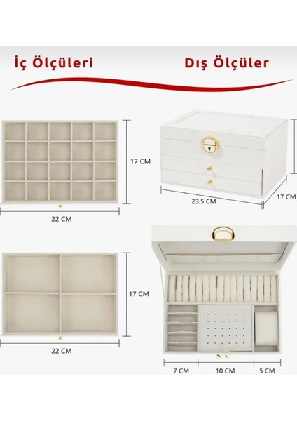 Takı Mücevher Kutusu 3 Katlı 2 Çekmeceli Organizer Düzenleyici Kilitlenebilir Suni Deri Takı Kutusu fırsatları