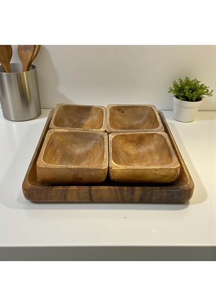 Karia - 5 Parça Tepsi Kaseli Set Çerezlik Servis Sunum Seti - 6708