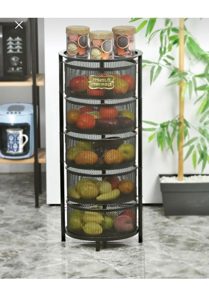 Metal 5 Katlı Açılır/kapanır Sabit Ayaklı Paslanmaz Sebzelik Siyah