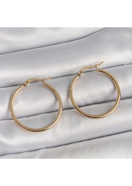 316 Çelik Gold Renk 27 mm Halka Model Kadın Küpe